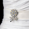 * Antique Silver Clear Aurora Borealis Rhinestone Flower Bridal Wedding Brooch Pin 96