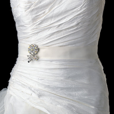 * Antique Silver Clear Aurora Borealis Rhinestone Flower Bridal Wedding Brooch Pin 96