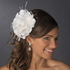 Bridal Wedding Flower Headpiece with Crystals & Feathers Bridal Wedding Hair Clip 1142 White or Ivory