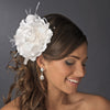 Bridal Wedding Flower Headpiece with Crystals & Feathers Bridal Wedding Hair Clip 1142 White or Ivory