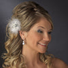 * Exquisite Silver Clear Rhinestone & Swarovski Crystal Bridal Wedding Hair Clip w/ White or Ivory Feathers 460