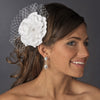 Bridal Wedding Hair Flower with Russian Bridal Wedding Veil Accent Bridal Wedding Hair Clip 477 (White or Ivory)