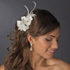 Silver Ivory Feather Ribbon Bridal Wedding Hair Clip 8249