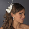 Silver Ivory Feather Ribbon Bridal Wedding Hair Clip 8249