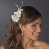 Silver Ivory Feather Ribbon Bridal Wedding Hair Clip 8249