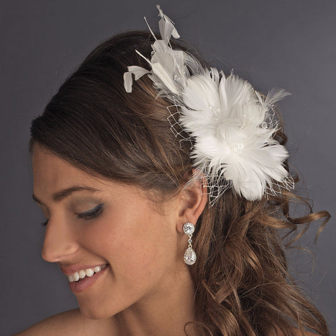 Ravishing Ivory Feather Bridal Wedding Hair Comb 8985