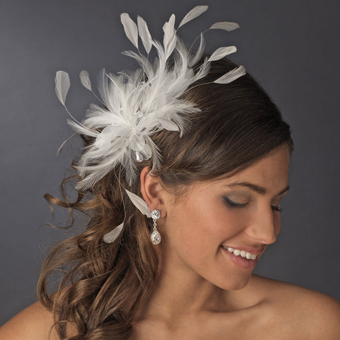 * Extravagant Ivory Feather Fascinator Bridal Wedding Hair Clip 8986