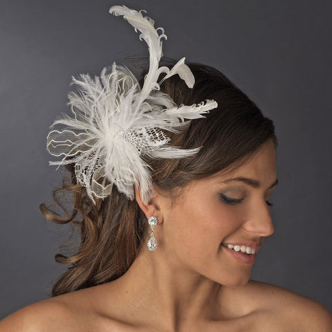 * Fabulous Ivory Feather Fascinator Bridal Wedding Hair Comb or Bridal Wedding Hair Clip 8989