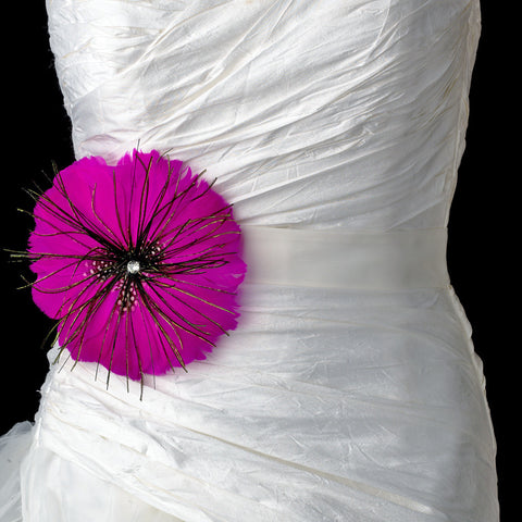 * Fuchsia Feather Bridal Wedding Brooch 132