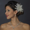 * Crystal & Rhinestone Feather Flower Bridal Wedding Hair Clip 5287