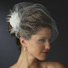 * Dramatic Black Feather Flower Fascinator & Birdcage Bridal Wedding Veil 7795