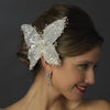 Silver Clear Beaded Sequin Butterfly Bridal Wedding Hair Clip with Rhinestones & Swarovski Crystal Bead Accents