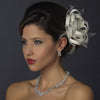 Diamond White Satin Ribbon Rhinestone Bridal Wedding Hair Clip with Feathers