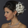 Diamond White Satin Ribbon Rhinestone Bridal Wedding Hair Clip with Feathers