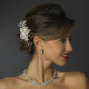 Silver Clear Rhinestone Flower Bridal Wedding Hair Clip with Pearl Accents