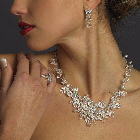 Silver Clear Crystal Bridal Wedding Jewelry Set 9690