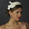Ivory Matte Satin Fabric Bow Bridal Wedding Hair Clip with Rhinestone Accents