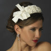 Ivory Matte Satin Fabric Bow Bridal Wedding Hair Clip with Rhinestone Accents