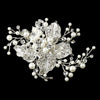 Silver Clear Rhinestone Flower Bridal Wedding Hair Clip with Pearl Accents