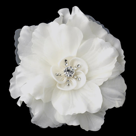 White Matte Sheer Organza Fabric Bridal Wedding Hair Flower Bridal Wedding Hair Clip with Rhinestones