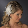 Feather Flower Bridal Wedding Hair Comb Adorn with Swarovski & Rhinestones Bridal Wedding Hair Comb 8397 Ivory or White