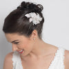 Sheer Organza, Rhinestone & Swarovski Crystal Bead Floral Leaf Bridal Wedding Hair Comb 4330