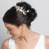Silver Champagne Enameled Flower Bridal Wedding Hair Comb w/ Rhinestones 5036