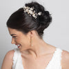 Gold Champagne Enameled Flower Bridal Wedding Hair Comb w/ Rhinestones 5036