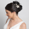 Gold Ivory Enameled Flower Bridal Wedding Hair Comb w/ Rhinestones 5207