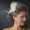 Russian Tulle & Feather Fascinator & Birdcage Bridal Wedding Veil on Bridal Wedding Hair Comb in White or Ivory 8399
