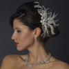 * Silver and White Feather Crystal Rhinestone Bridal Wedding Hair Comb or Bridal Wedding Hair Clip 911