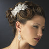 Silver Ivory Fabric & Rhinestone Side Bridal Wedding Hair Comb 9484