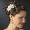 Silver Ivory Fabric & Rhinestone Side Bridal Wedding Hair Comb 9484