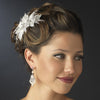 Silver Ivory Fabric & Rhinestone Side Bridal Wedding Hair Comb 9484