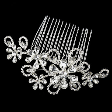 Silver Clear Flower Rhinestone Bridal Wedding Hair Comb