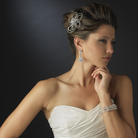 Silver Clear 3 Row Swarovski Crystal Bead Bridal Wedding Clasp Bridal Wedding Bracelet 8783