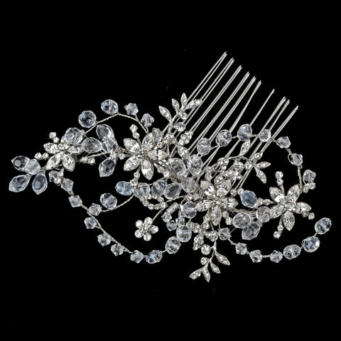 Silver Clear Floral Vine Bridal Wedding Hair Crystal Bridal Wedding Hair Comb with Swarovski Crystal Beads