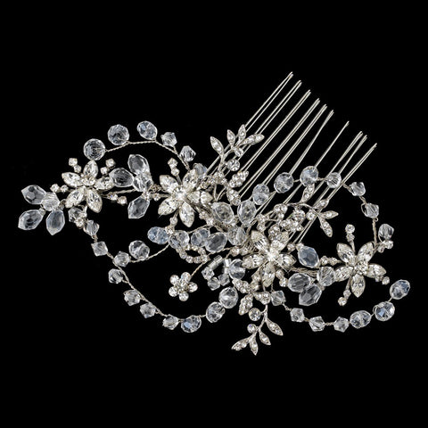 Silver Clear Floral Vine Bridal Wedding Hair Crystal Bridal Wedding Hair Comb with Swarovski Crystal Beads