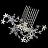 Silver White Flower Bridal Wedding Hair Comb with Rhinestones & Swarovski Crystal Beads