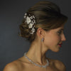 Antique Silver Clear Rhinestone Diamond White Flower & Leaf Bridal Wedding Hair Comb 753