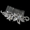 Rhodium Clear Floral Bridal Wedding Hair Comb with Rhinestones & Gemstones
