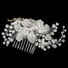 Silver Ivory Flower Vine Bridal Wedding Hair Comb with Rhinestones & Freshwater Pearls