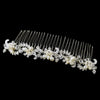 Silver Ivory Floral Bridal Wedding Hair Comb with Rhinestones & Freshwater Pearls