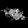 Rhodium Clear Rhinestone & Fabric Flower Bridal Wedding Hair Comb