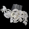 Silver Flower Bridal Wedding Hair Comb with Ivory Pearls & Rhinestones