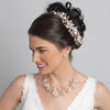 Light Gold Champagne Clear Rhinestone Floral Vine Bridal Wedding Necklace 10003 & Flower Stud Earrings 10003 Jewelry Set