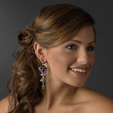 Silver Amethyst Purple Chandeleir Crystal Bridal Wedding Earrings 1031