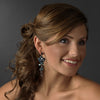 Antique Silver Dark & Teal Blue Chandelier Crystal Bridal Wedding Earrings 1031