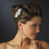 Silver Clear Floral Leaf Bow Ribbon Bridal Wedding Hair Clip with Rhinestones