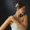 Silver Clear Floral Leaf Bow Ribbon Bridal Wedding Hair Clip with Rhinestones